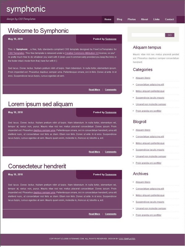 紫色交响乐BLOG网页模板