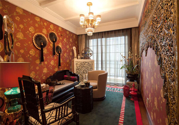 中式复古喜庆卧室室内装修效果图