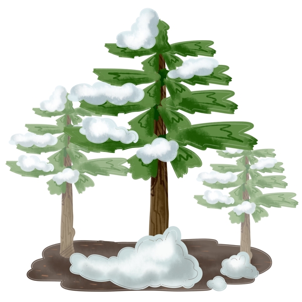 商用手绘冬季下雪雪树圣诞节植物白雪松元素
