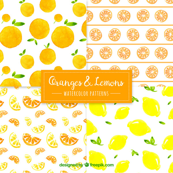 橙色和柠檬图案的水彩画风格