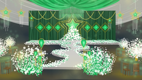 绿色森系绿宝石星星之光婚礼