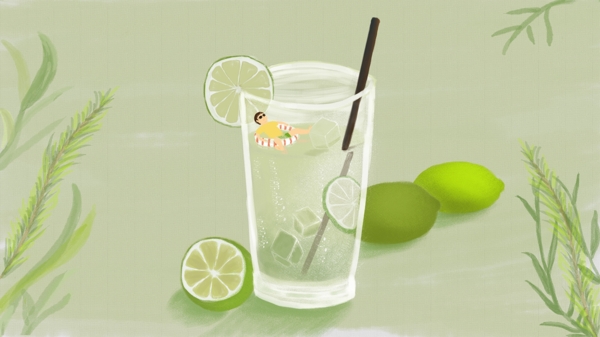 大暑夏季冷饮清凉柠檬水小清新创意手绘插画