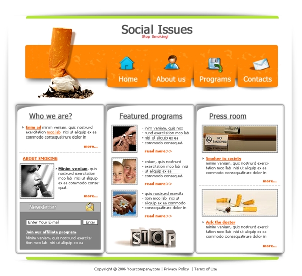 社会公益主题禁烟网页模板