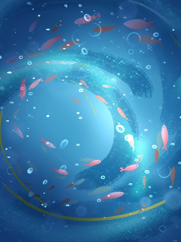 蓝色海洋金鱼背景设计