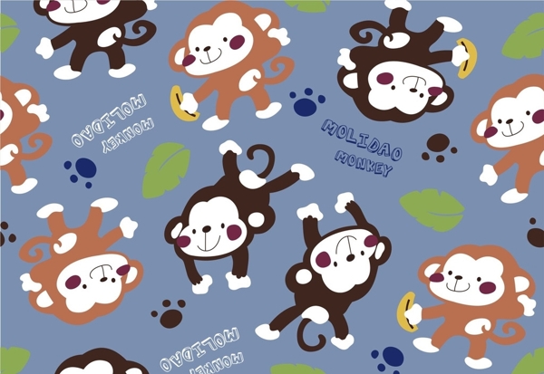 儿童服饰卡通猴子印花布料循环图图片