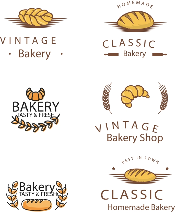 手绘的面包店标志标签素材