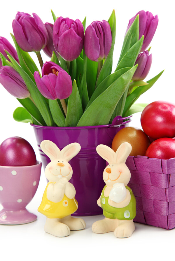 复活节彩蛋和郁金香图片