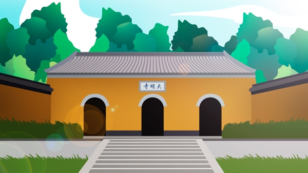 中国风历史建筑大明寺