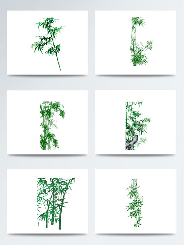 手绘绿色竹子PNG元素图