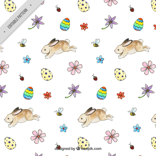 复活节图案与兔子和鸡蛋的水彩画风格