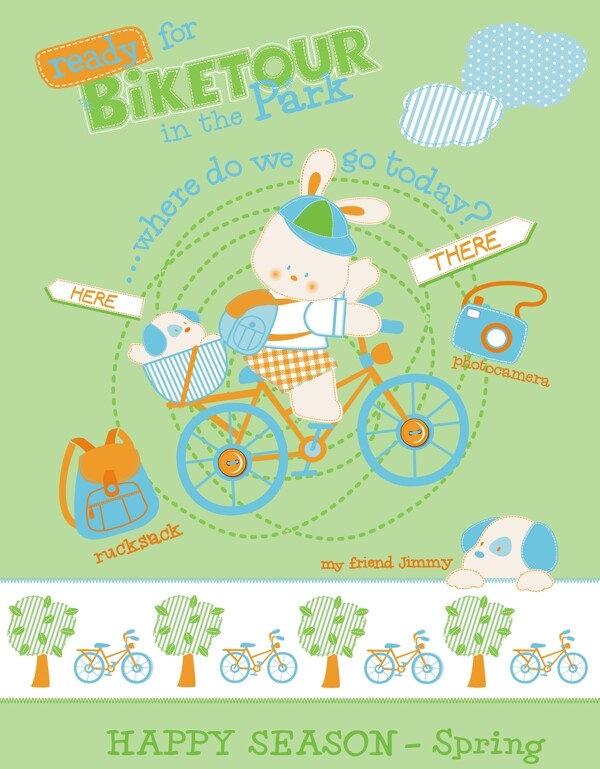 卡通兔子自行车矢量图下载