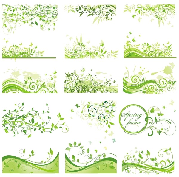 绿色植物装饰花纹矢量