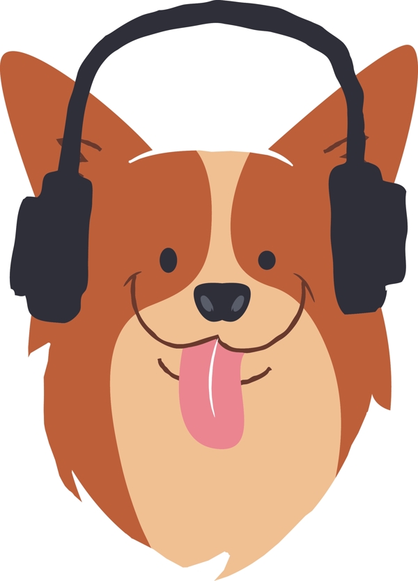 戴耳机的小狗插画