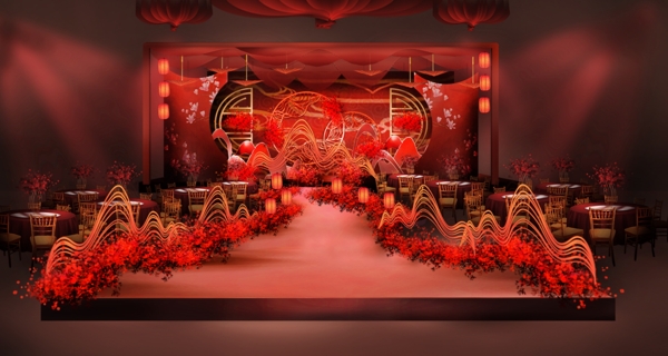 红色中式婚礼背景