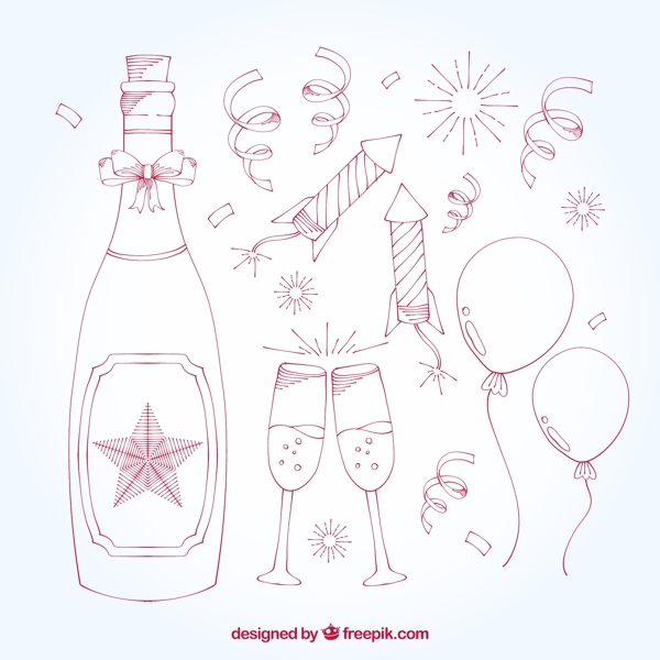 带新年元素的包装瓶香槟酒瓶