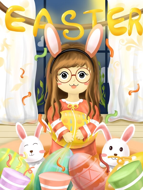 可爱兔女孩与小白兔之复活节