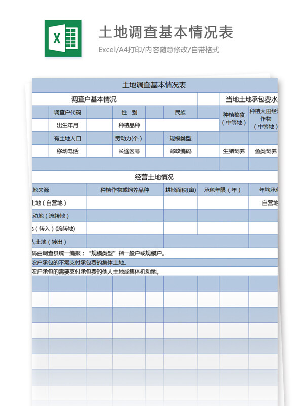 土地调查基本情况表excel模板表格