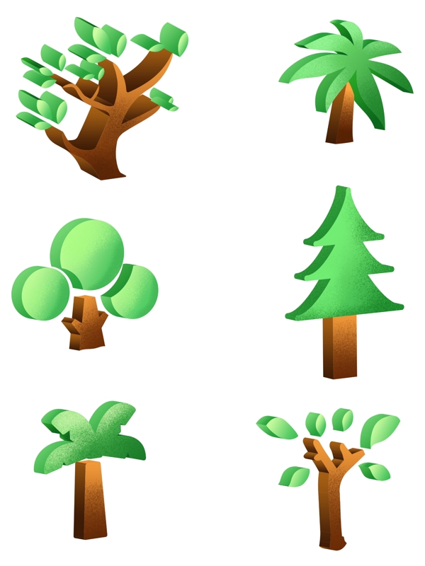 2.5D绿色渐变植物树木元素合集