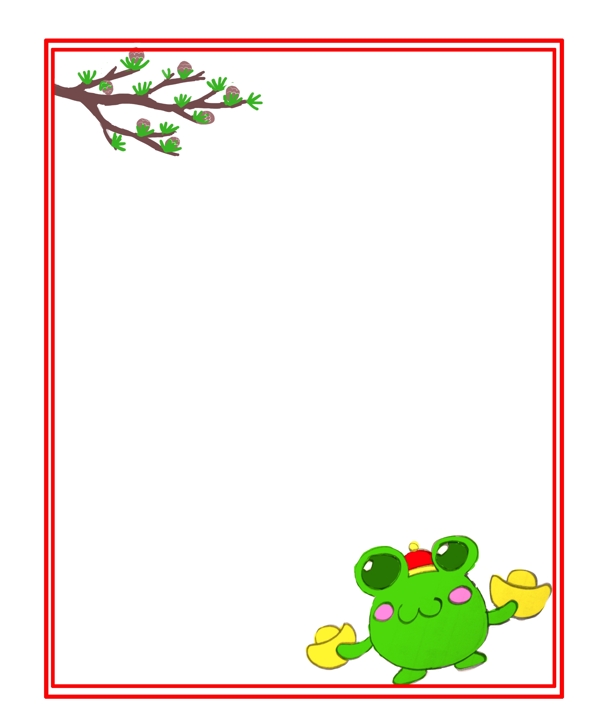 卡通绿色小青蛙新年喜庆边框