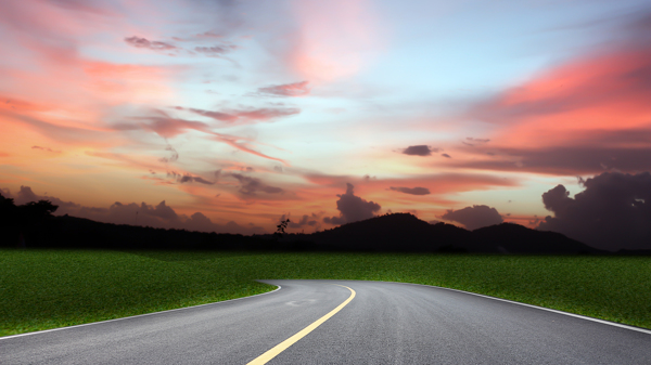 晚霞与道路风景图片