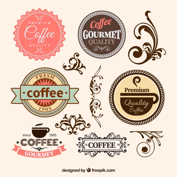 11款复古花纹和咖啡标签矢量图