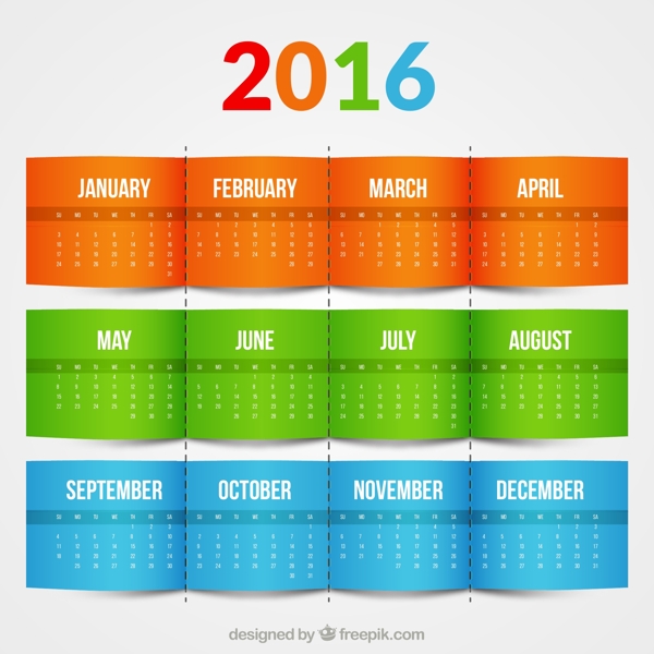 2016年彩色年历矢量图