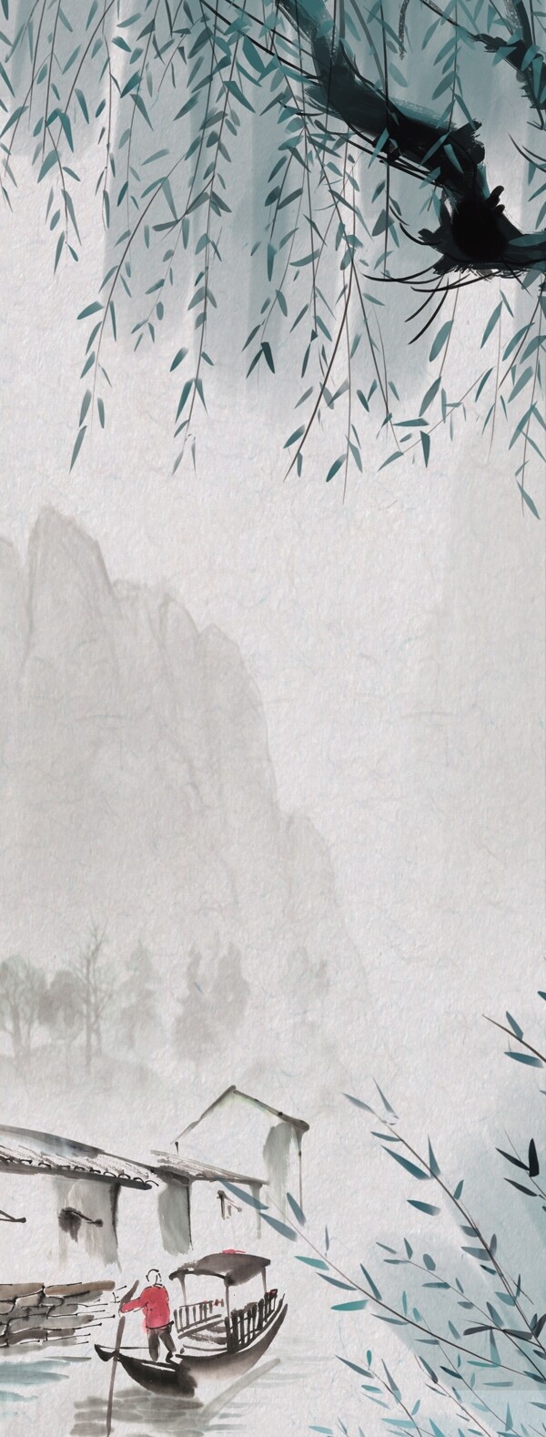 柳树水墨画图片