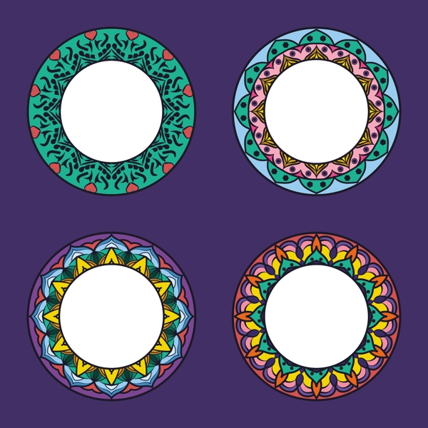 曼陀罗装饰图案圆形花边集合