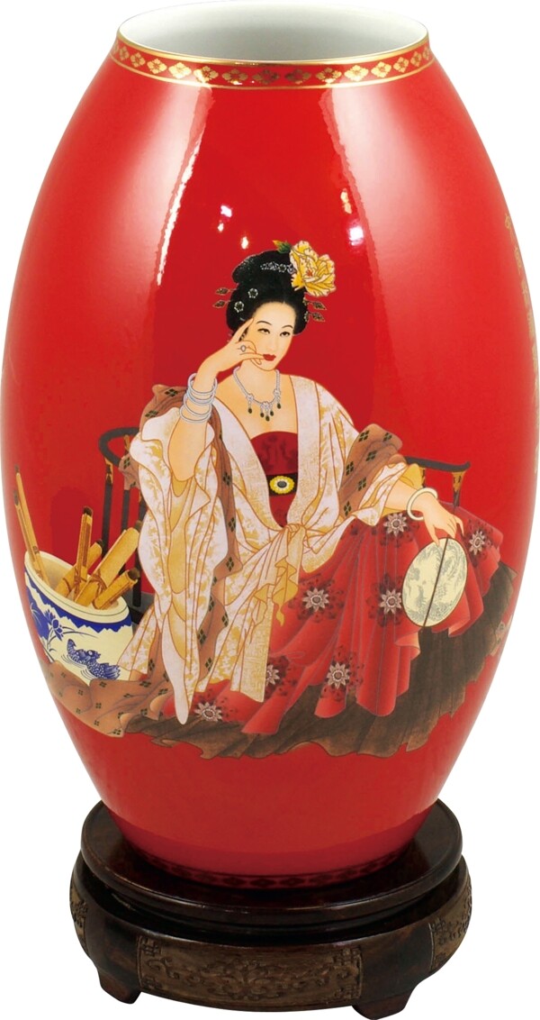 红瓷花瓶古典花瓶图片