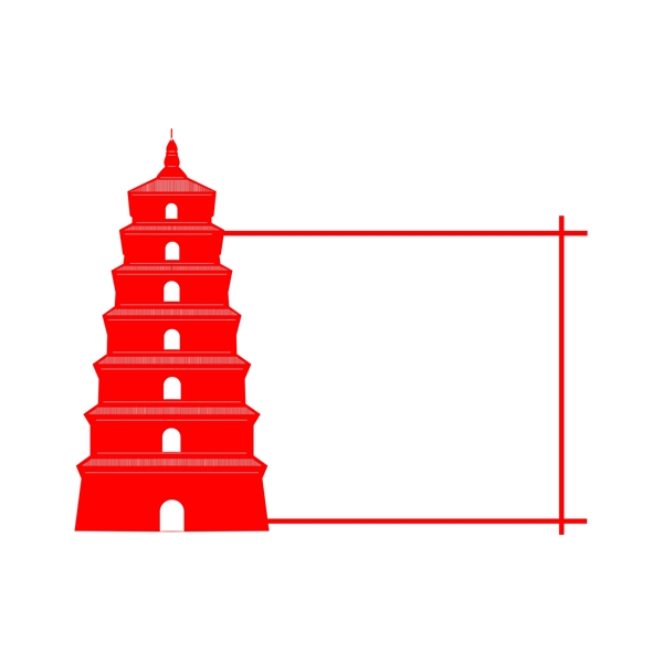 中国风建筑红色剪纸矢量西安大雁塔边框