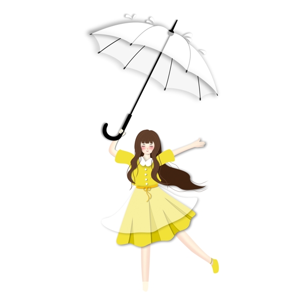 雨天打伞的少女png元素
