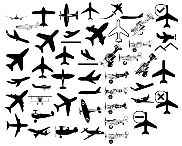 各种型号黑白飞机的分层图标png格式