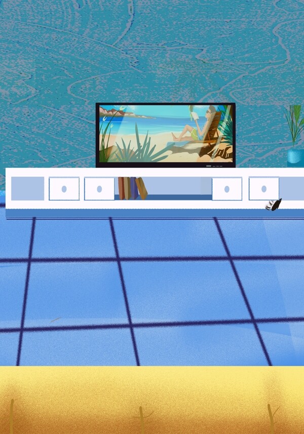 可爱卡通居家客厅插画背景