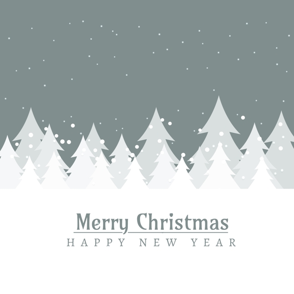 灰色的雪景和圣诞树的圣诞卡片