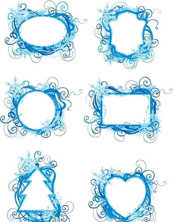蓝色雪花边框花纹图片