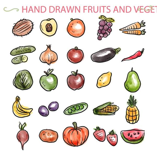 手绘蔬菜和水果