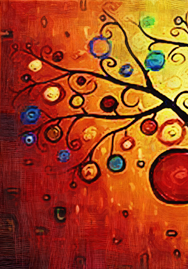 创意抽象彩色圈圈树花装饰画