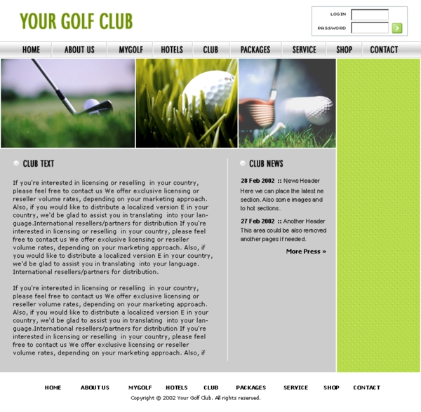 欧美高尔夫球俱乐部网站模板