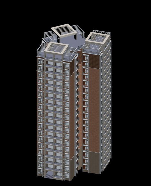 独栋住宅区高层建筑3d效果图