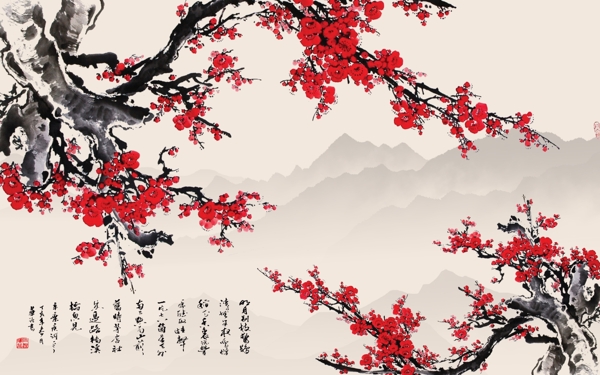 中式梅花玄关屏风背景底纹素材艺