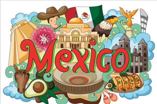 墨西哥国家手绘插画