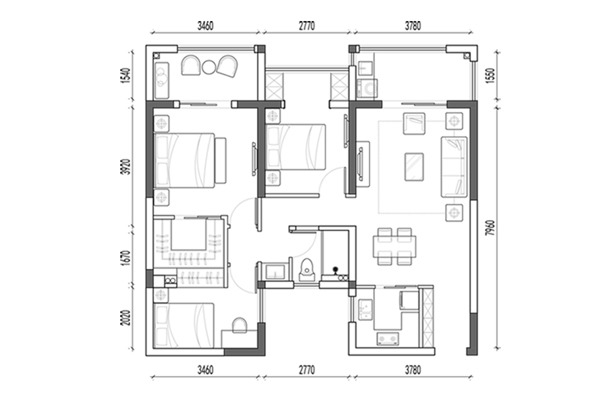 高层住宅户型CAD方案