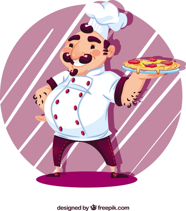 意大利厨师与比萨饼紫色圆形背景
