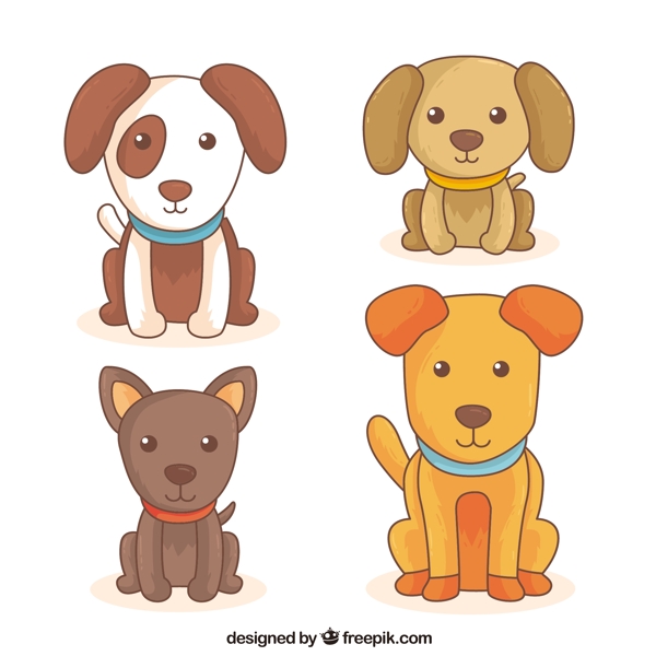 四种不同品种可爱的狗矢量设计素材