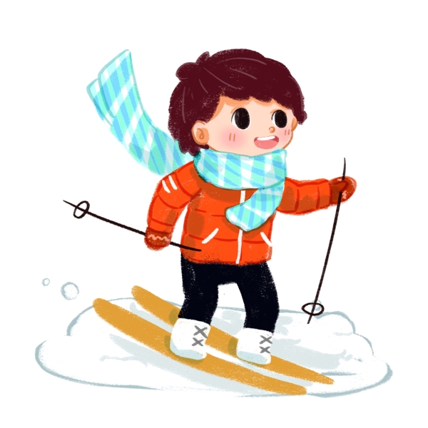 冬日里滑雪场滑雪的阳光男孩
