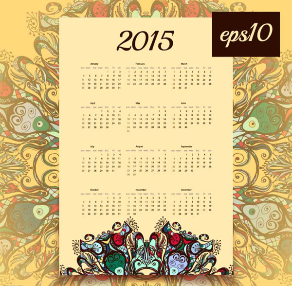2015古典新年日历矢量