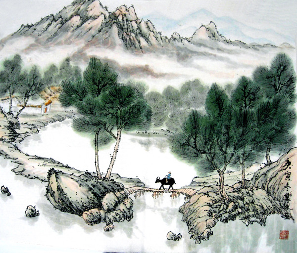 中国风山水画高清图片素材