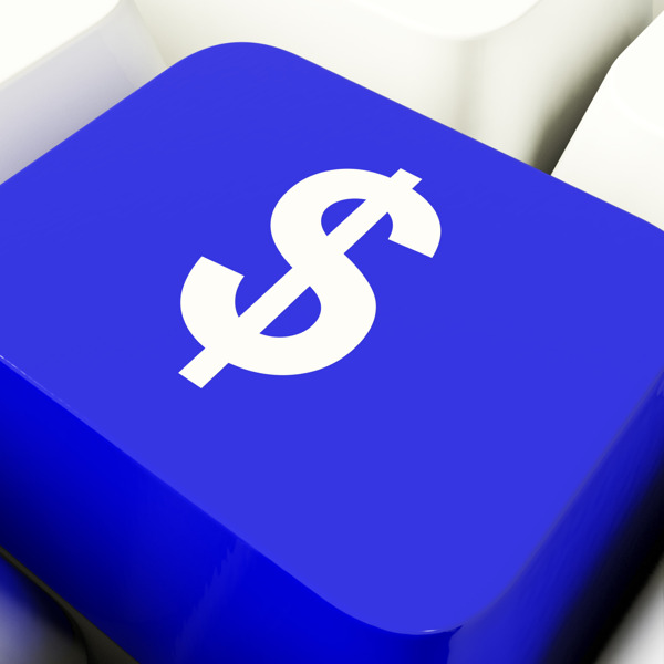 美元的符号中电脑钥匙的蓝色显示资金或投资