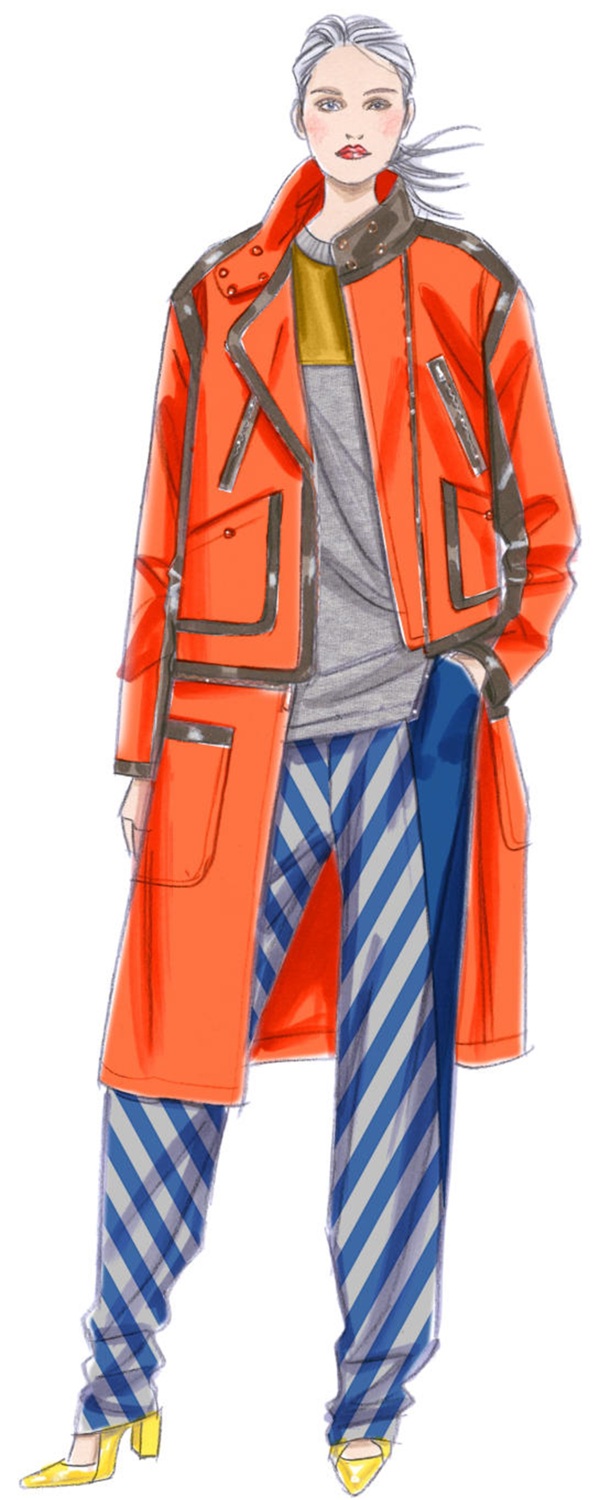 时尚橙色大衣女装效果图