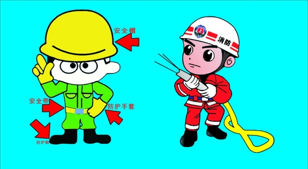 工地安全消防卡通人物图片